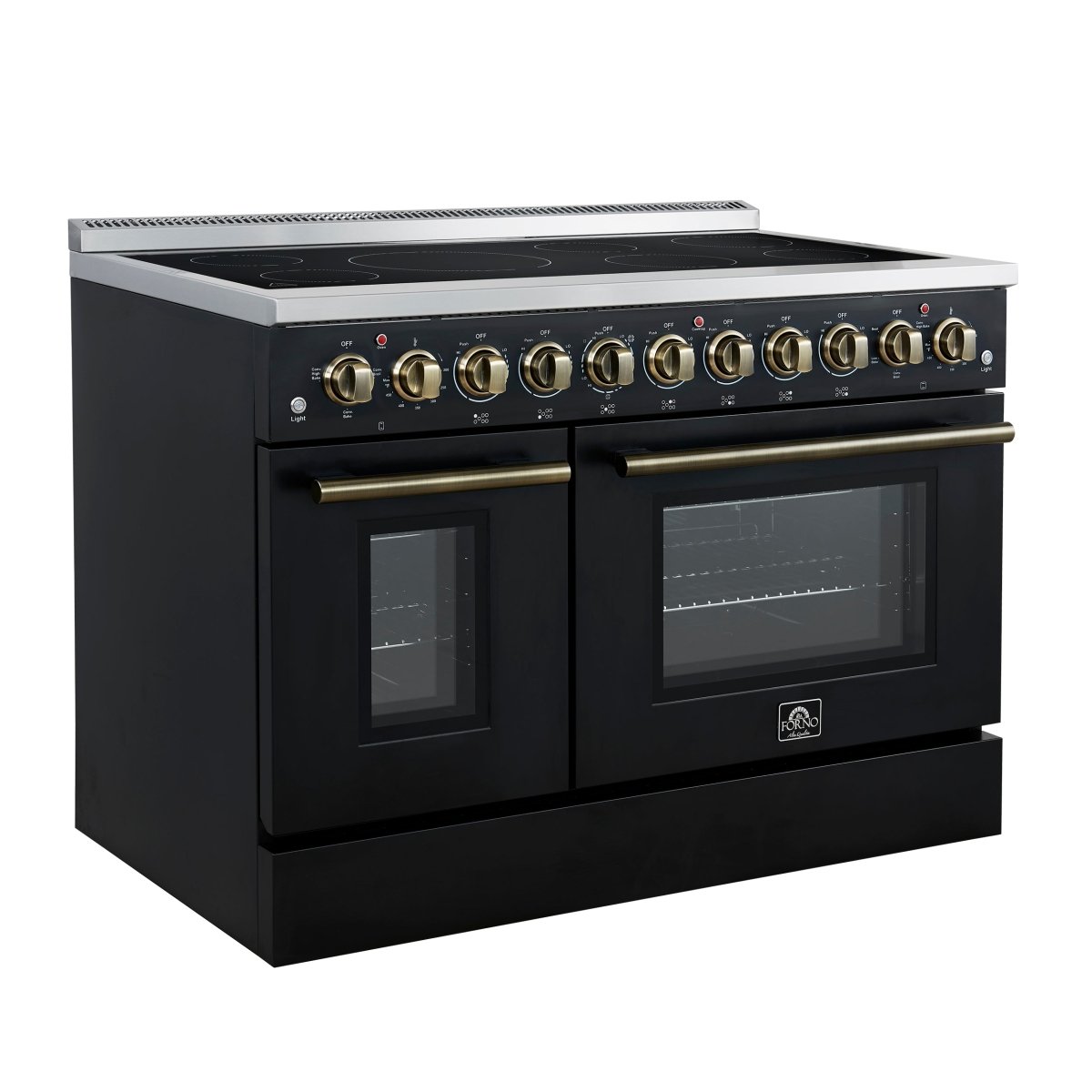 Forno Paolo 48 Inch Freestanding Electric Range in Black with Antique Brass, 6.7 cu.ft, True Convection Oven, Energy Efficient - BonPrix Électroménagers