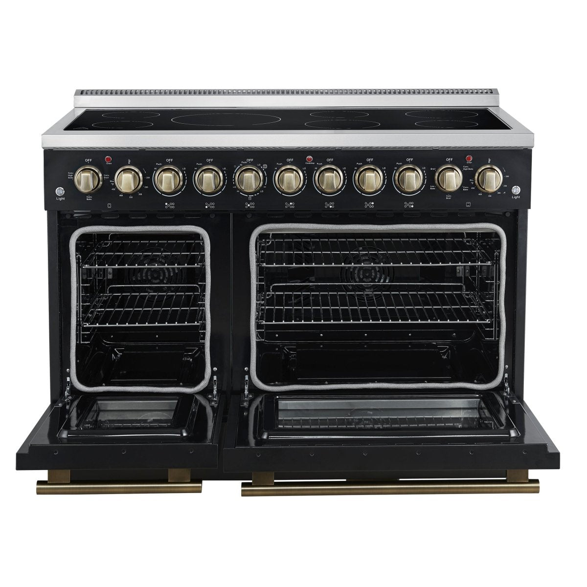 Forno Paolo 48 Inch Freestanding Electric Range in Black with Antique Brass, 6.7 cu.ft, True Convection Oven, Energy Efficient - BonPrix Électroménagers