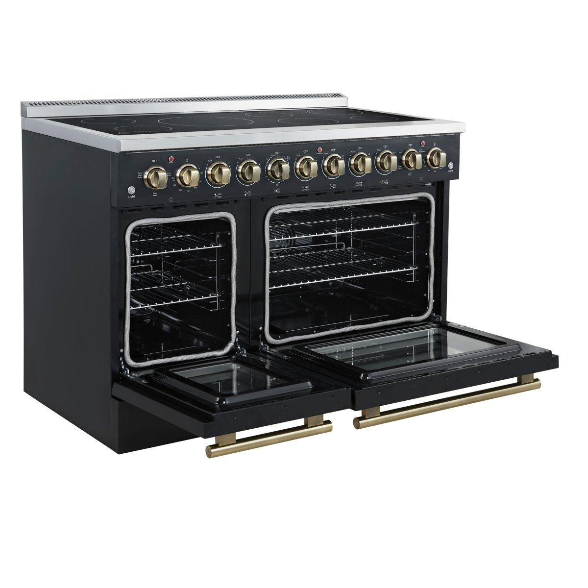 Forno Paolo 48 Inch Freestanding Electric Range in Black with Antique Brass, 6.7 cu.ft, True Convection Oven, Energy Efficient - BonPrix Électroménagers