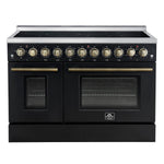 Forno Paolo 48 Inch Freestanding Electric Range in Black with Antique Brass, 6.7 cu.ft, True Convection Oven, Energy Efficient - BonPrix Électroménagers