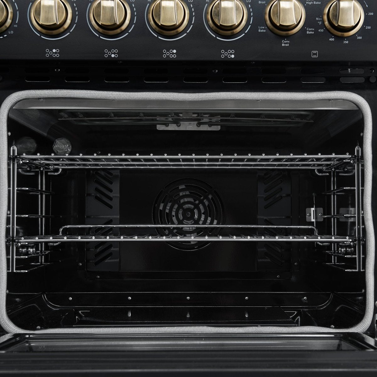 Forno Paolo 48 Inch Freestanding Electric Range in Black with Antique Brass, 6.7 cu.ft, True Convection Oven, Energy Efficient - BonPrix Électroménagers