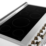 Forno Paolo 48 Inch Freestanding Electric Range in White with Antique Brass, 6.7 cu.ft, True Convection Oven, Energy Efficient - BonPrix Électroménagers