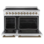 Forno Paolo 48 Inch Freestanding Electric Range in White with Antique Brass, 6.7 cu.ft, True Convection Oven, Energy Efficient - BonPrix Électroménagers