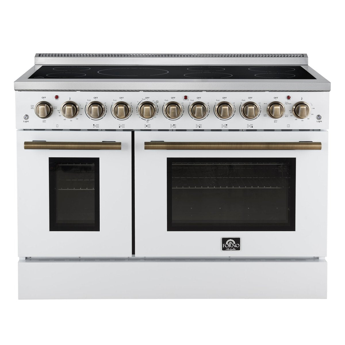 Forno Paolo 48 Inch Freestanding Electric Range in White with Antique Brass, 6.7 cu.ft, True Convection Oven, Energy Efficient - BonPrix Électroménagers