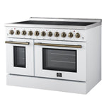 Forno Paolo 48 Inch Freestanding Electric Range in White with Antique Brass, 6.7 cu.ft, True Convection Oven, Energy Efficient - BonPrix Électroménagers