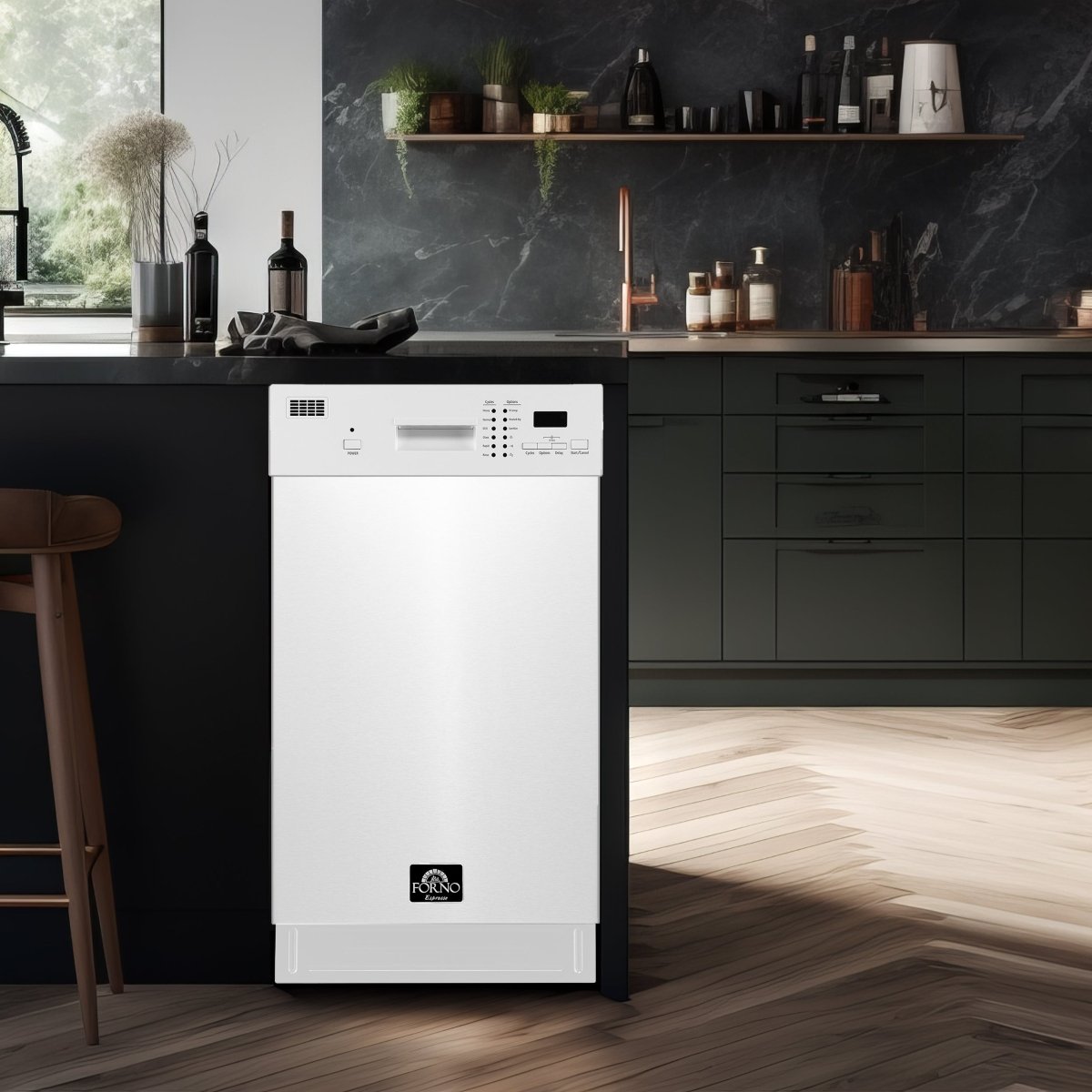 Forno Polo 18-Inch Built-In White Dishwasher, 8 Place Settings, ENERGY STAR Certified, 52 dBA - BonPrix Électroménagers