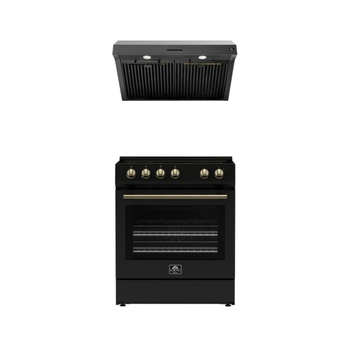 FORNO Premium 2-Piece Kitchen Bundle - Leonardo Espresso 30" Black Range, 30" Black Range Hood - FBDL-002-02CA - BonPrix Électroménagers