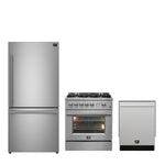 FORNO Premium 3-Piece Kitchen Bundle - 30" Gas Range, Bottom Freezer Refrigerator, Built-In Dishwasher, Stainless Steel - FBDL-012-01CAUS - BonPrix Électroménagers