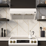 FORNO Premium 4-Piece Kitchen Bundle - Leonardo Espresso 30" White Range, 30" White Range Hood, 31" White Bottom Freezer Refrigerator, 24" White Built-In Dishwasher - FBDL-006-03CA - BonPrix Électroménagers
