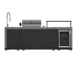 Forno Rimini Outdoor Kitchen 30" BBQ 62,600 BTU, 3 Burners with Sear & Rotisserie, 2.4 cu.ft. Beverage Center, Stainless Steel Sink, Black Cabinets & Gray Sintered Stone Countertop - BonPrix Électroménagers