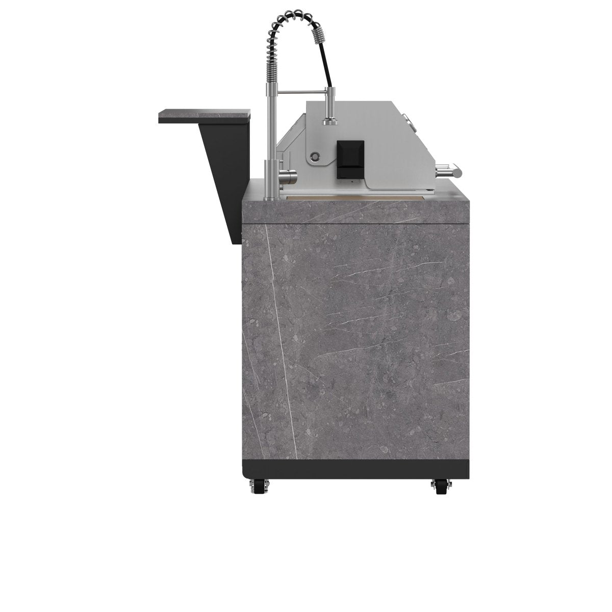 Forno Rimini Outdoor Kitchen 30" BBQ 62,600 BTU, 3 Burners with Sear & Rotisserie, 2.4 cu.ft. Beverage Center, Stainless Steel Sink, Black Cabinets & Gray Sintered Stone Countertop - BonPrix Électroménagers