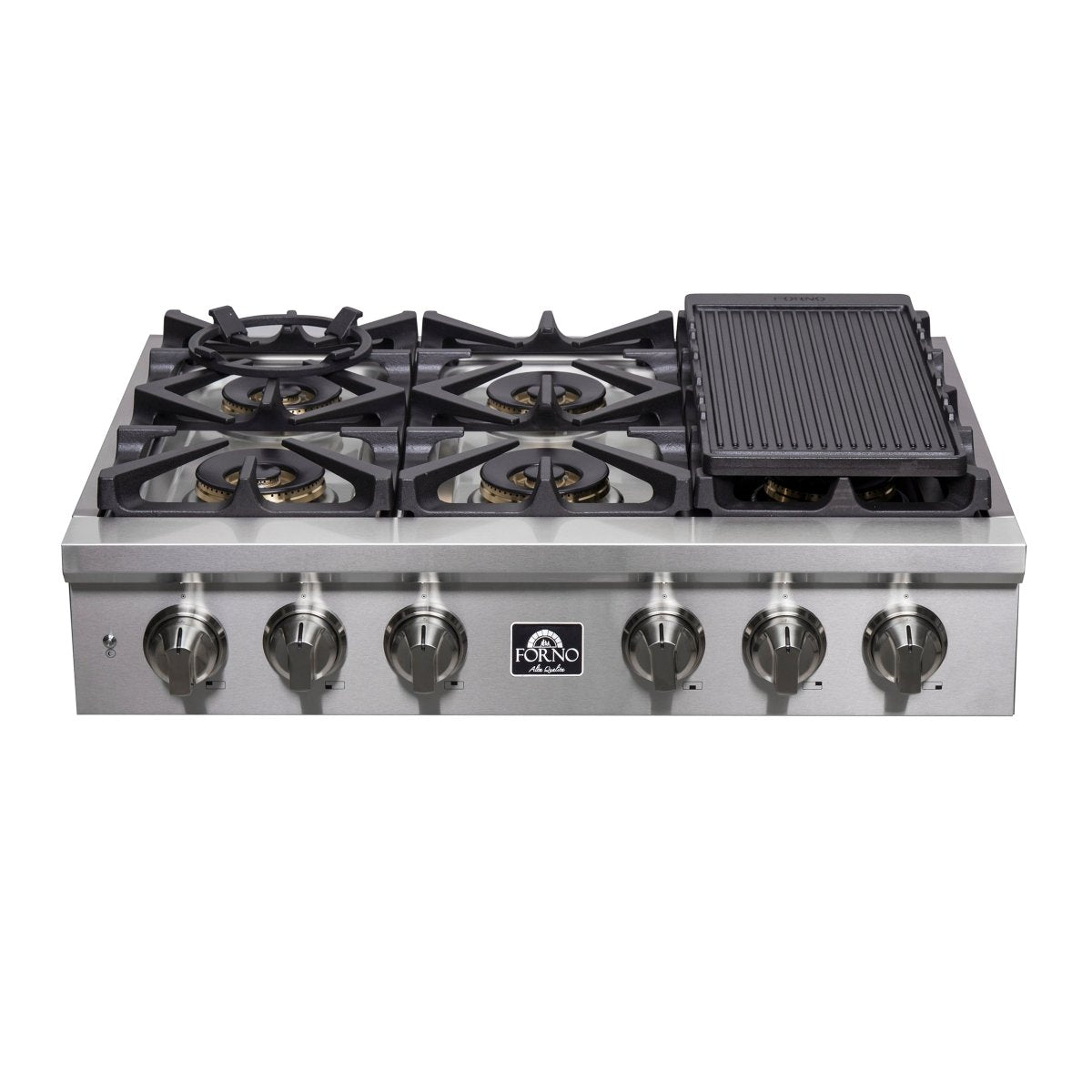 Forno Spezia Alta Qualita 36-Inch Pro-Style Gas Rangetop, Stainless Steel, 6 Sealed Burners, Continuous Cast Iron Grates, High Heat Output - BonPrix Électroménagers