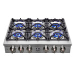 Forno Spezia Alta Qualita 36-Inch Pro-Style Gas Rangetop, Stainless Steel, 6 Sealed Burners, Continuous Cast Iron Grates, High Heat Output - BonPrix Électroménagers