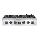 Forno Spezia Alta Qualita 36-Inch Pro-Style Gas Rangetop, Stainless Steel, 6 Sealed Burners, Continuous Cast Iron Grates, High Heat Output - BonPrix Électroménagers