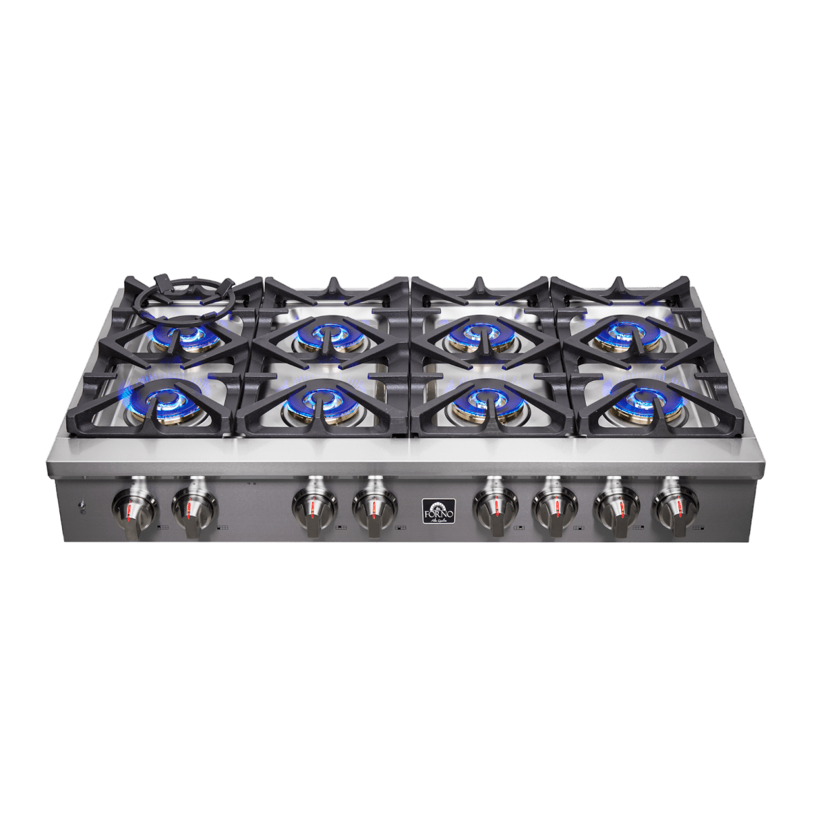 Forno Spezia Alta Qualita 48-Inch Pro-Style Gas Rangetop, Stainless Steel, 8 Sealed Burners, Continuous Cast Iron Grates, High Heat Output - BonPrix Électroménagers