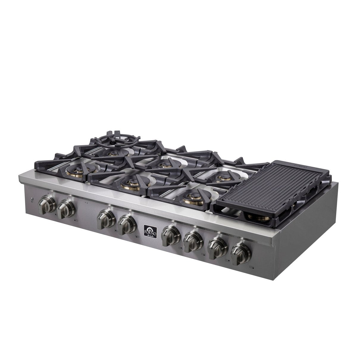 Forno Spezia Alta Qualita 48-Inch Pro-Style Gas Rangetop, Stainless Steel, 8 Sealed Burners, Continuous Cast Iron Grates, High Heat Output - BonPrix Électroménagers