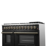 Galiano 48-inch Dual Fuel Range Black & Antique Brass Design with 8 Sealed Burners 107,000 BTU, 6.58 cu. ft. double ovens & Griddle - BonPrix Électroménagers