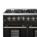 Galiano 48-inch Dual Fuel Range Black & Antique Brass Design with 8 Sealed Burners 107,000 BTU, 6.58 cu. ft. double ovens & Griddle - BonPrix Électroménagers