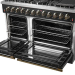Galiano 48-inch Dual Fuel Range Black & Antique Brass Design with 8 Sealed Burners 107,000 BTU, 6.58 cu. ft. double ovens & Griddle - BonPrix Électroménagers