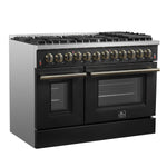 Galiano 48-inch Dual Fuel Range Black & Antique Brass Design with 8 Sealed Burners 107,000 BTU, 6.58 cu. ft. double ovens & Griddle - BonPrix Électroménagers