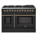 Galiano 48-inch Dual Fuel Range Black & Antique Brass Design with 8 Sealed Burners 107,000 BTU, 6.58 cu. ft. double ovens & Griddle - BonPrix Électroménagers