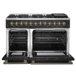 Galiano 48-inch Dual Fuel Range Black & Antique Brass Design with 8 Sealed Burners 107,000 BTU, 6.58 cu. ft. double ovens & Griddle - BonPrix Électroménagers