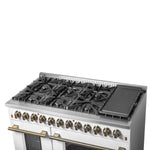 Galiano 48-inch Dual Fuel Range White & Antique Brass Design with 8 Sealed Burners 107,000 BTU, 6.58 cu. ft. double ovens & Griddle - BonPrix Électroménagers