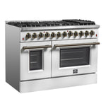 Galiano 48-inch Dual Fuel Range White & Antique Brass Design with 8 Sealed Burners 107,000 BTU, 6.58 cu. ft. double ovens & Griddle - BonPrix Électroménagers