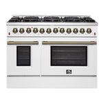 Galiano 48-inch Dual Fuel Range White & Antique Brass Design with 8 Sealed Burners 107,000 BTU, 6.58 cu. ft. double ovens & Griddle - BonPrix Électroménagers