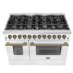 Galiano 48-inch Dual Fuel Range White & Antique Brass Design with 8 Sealed Burners 107,000 BTU, 6.58 cu. ft. double ovens & Griddle - BonPrix Électroménagers
