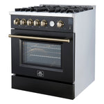 Giovanni 30-inch Gas Range Black & Antique Brass Design, 5 Burners 67,000 BTU, 4.32 cu.ft. Convection Oven - BonPrix Électroménagers