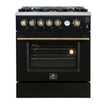 Giovanni 30-inch Gas Range Black & Antique Brass Design, 5 Burners 67,000 BTU, 4.32 cu.ft. Convection Oven - BonPrix Électroménagers