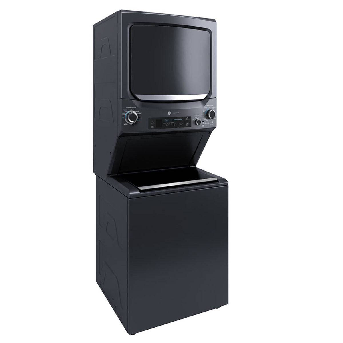 GUD57EEMTDG - LAUNDRY CENTERS - GE - Stacked Washer/Dryer - Gas - Black Stainless Steel - Open Box - BonPrix Électroménagers