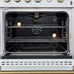 Marco 30-inch Gas Range White & Antique Brass Design, 4 Burners 37,000 BTU, 4.32 cu.ft. Convection Oven - BonPrix Électroménagers