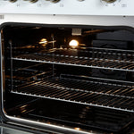 Marco 30-inch Gas Range White & Antique Brass Design, 4 Burners 37,000 BTU, 4.32 cu.ft. Convection Oven - BonPrix Électroménagers