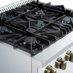 Marco 30-inch Gas Range White & Antique Brass Design, 4 Burners 37,000 BTU, 4.32 cu.ft. Convection Oven - BonPrix Électroménagers