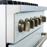 Marco 30-inch Gas Range White & Antique Brass Design, 4 Burners 37,000 BTU, 4.32 cu.ft. Convection Oven - BonPrix Électroménagers