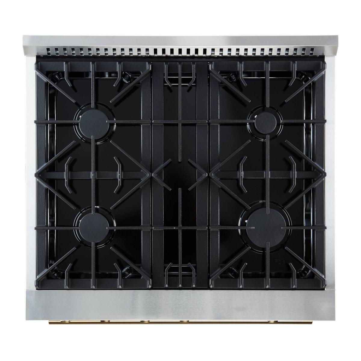 Marco 30-inch Gas Range White & Antique Brass Design, 4 Burners 37,000 BTU, 4.32 cu.ft. Convection Oven - BonPrix Électroménagers