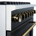 Marco 36-Inch Gas Range Black & Antique Brass Design, 6 Burners 67,000 BTU, 5.36 cu.ft. Convection Oven - BonPrix Électroménagers