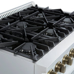 Marco 36-Inch Gas Range White & Antique Brass Design, 6 Burners 67,000 BTU, 5.36 cu.ft. Convection Oven - BonPrix Électroménagers