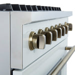 Marco 36-Inch Gas Range White & Antique Brass Design, 6 Burners 67,000 BTU, 5.36 cu.ft. Convection Oven - BonPrix Électroménagers