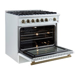 Marco 36-Inch Gas Range White & Antique Brass Design, 6 Burners 67,000 BTU, 5.36 cu.ft. Convection Oven - BonPrix Électroménagers