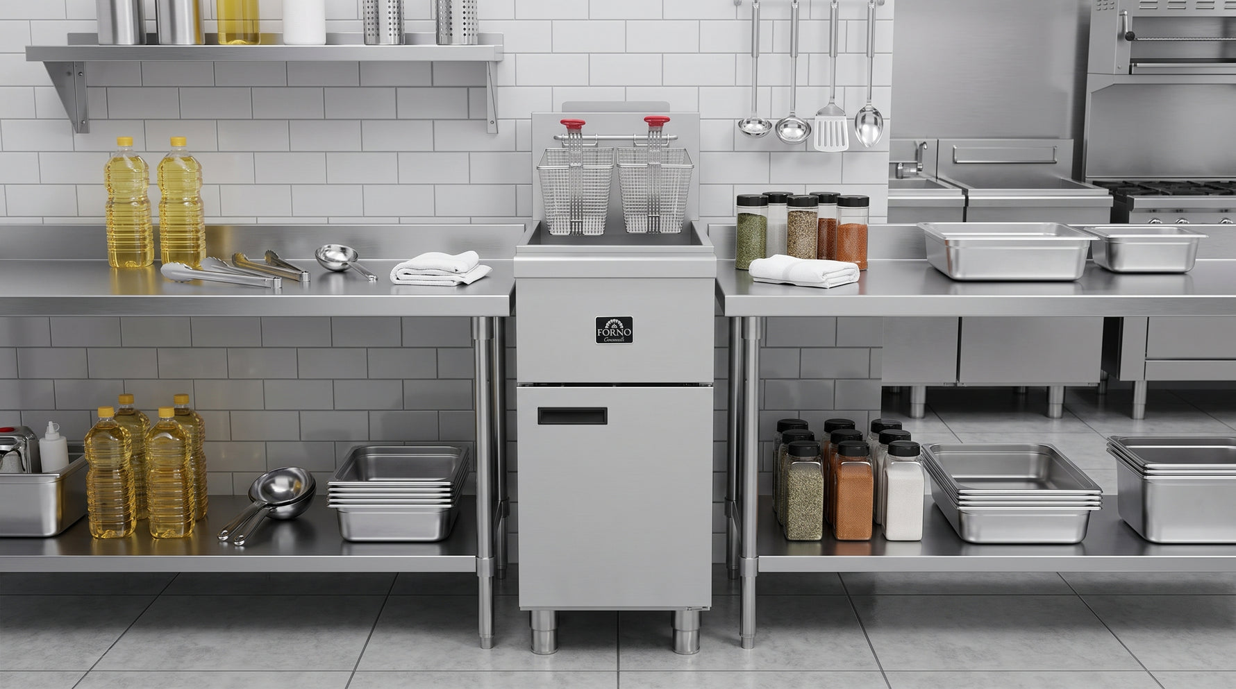 Forno Commerciale Natural Gas Deep Fryer, 3 Burners 90,000 BTU, 40 lbs, Millivolt Control