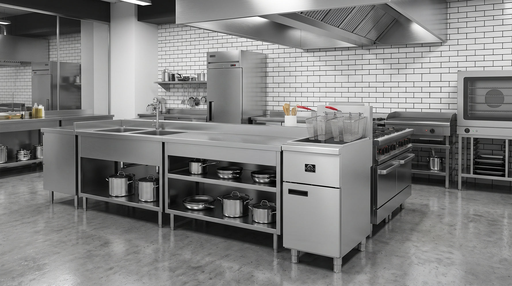 Forno Commerciale Natural Gas Deep Fryer, 3 Burners 90,000 BTU, 40 lbs, Millivolt Control