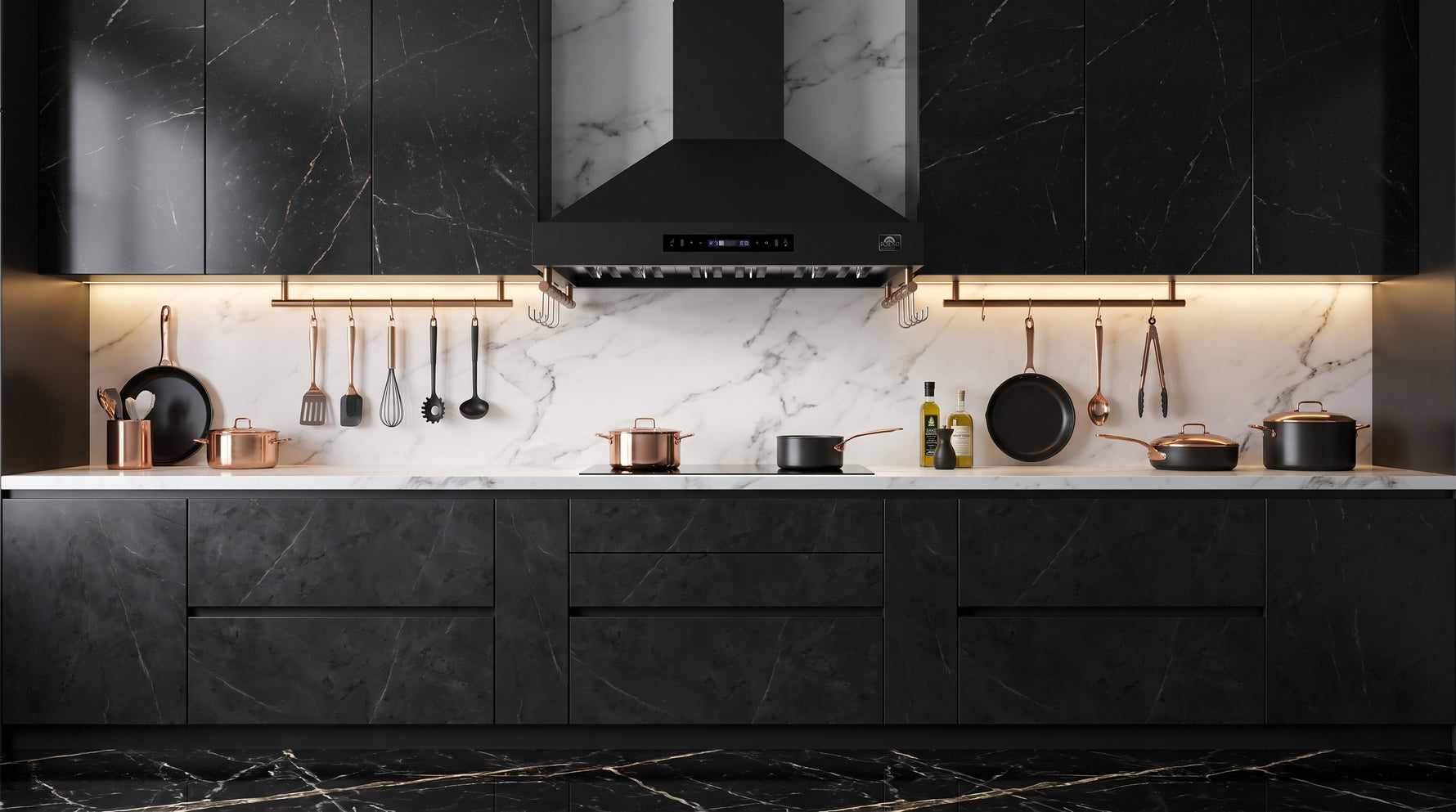 Forno Venezia 36 Inch Wall-Mounted Range Hood in Black with Touch Controls and Baffle Filters