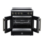Torino French Door 30 Inch Induction Range with Air Fryer, Air Sous Vide & True Convection, Dual Broiler, Black - BonPrix Électroménagers