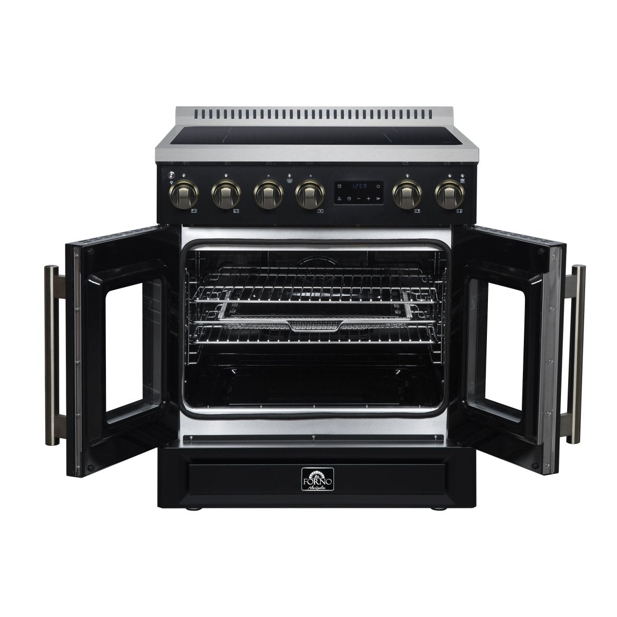 Torino French Door 30 Inch Induction Range with Air Fryer, Air Sous Vide & True Convection, Dual Broiler, Black - BonPrix Électroménagers