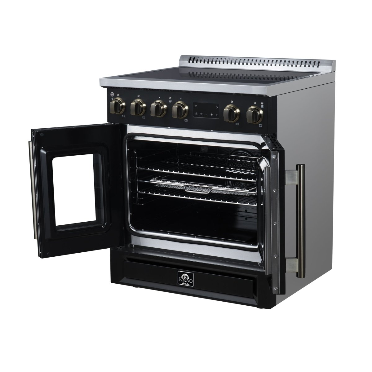 Torino French Door 30 Inch Induction Range with Air Fryer, Air Sous Vide & True Convection, Dual Broiler, Black - BonPrix Électroménagers