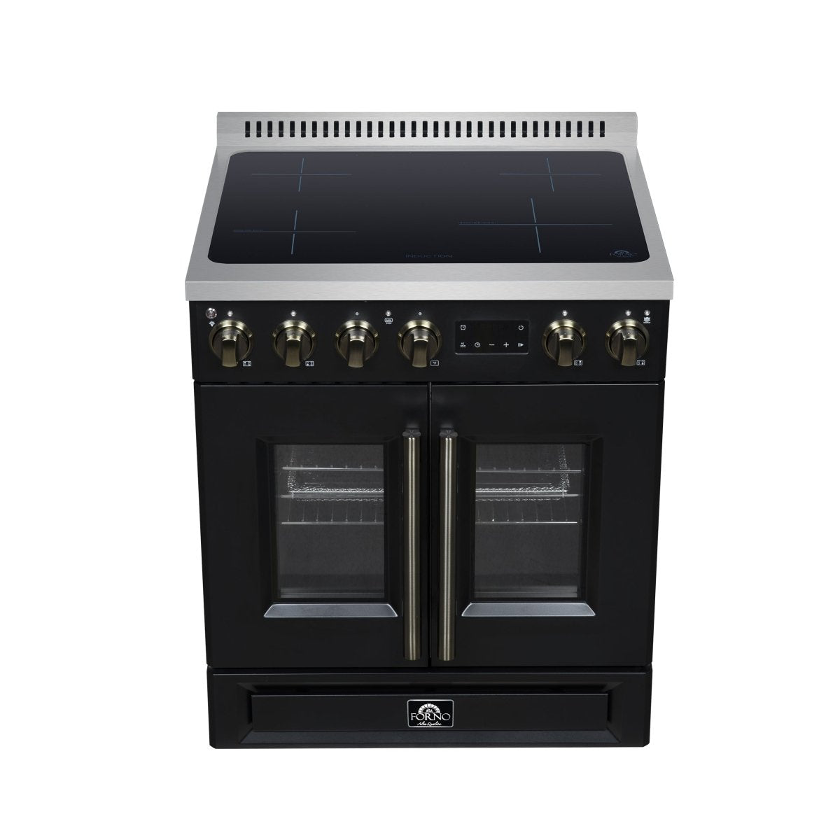 Torino French Door 30 Inch Induction Range with Air Fryer, Air Sous Vide & True Convection, Dual Broiler, Black - BonPrix Électroménagers
