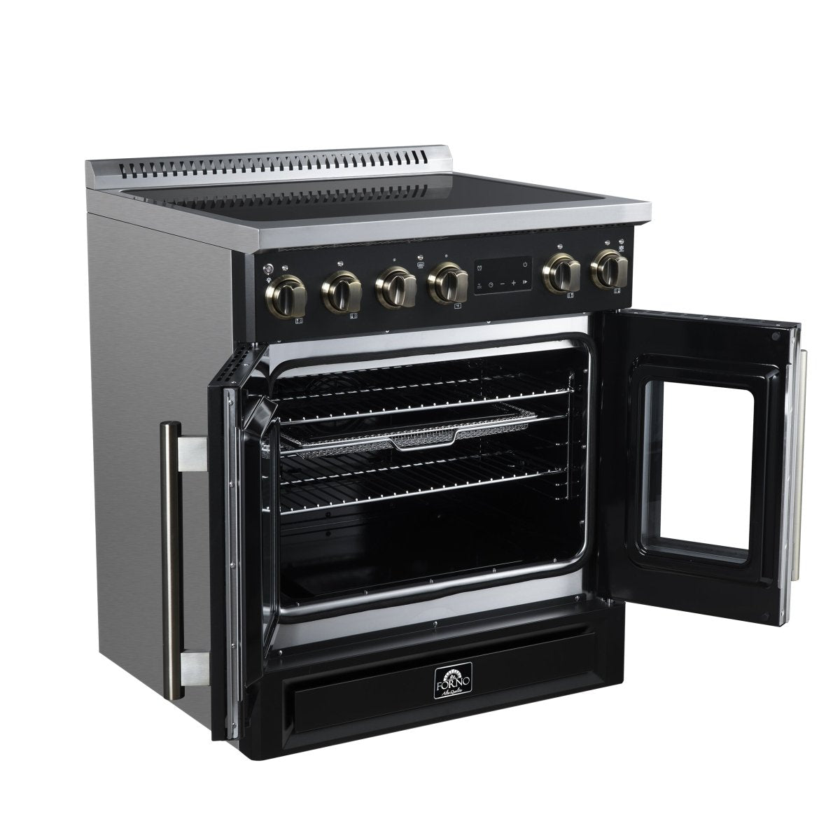 Torino French Door 30 Inch Induction Range with Air Fryer, Air Sous Vide & True Convection, Dual Broiler, Black - BonPrix Électroménagers